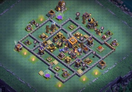 #0644 BH9 Base Layout, Diseño Aldea Nocturna Tallerl Nivel 9 COC